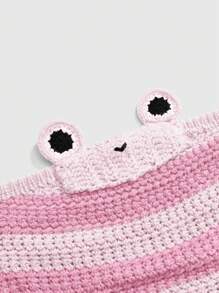 ROMWE Kawaii Women Striped 3D Frog Knit Tube Top - Pink - View 3