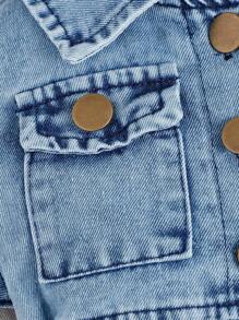 SHEIN Ensemble d'été pour bébé fille: Body décontracté en denim à manches courtes élégant et simple, assorti à un chapeau de seau