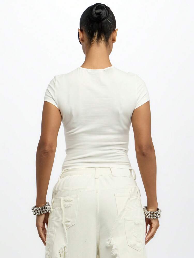 SUMWON WOMEN Statement Graphic Crop Top Baby Tee