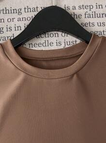 SHEIN LUNE 女士简约时尚泡泡袖T恤，适合夏季 - 棕色 - 查看 3