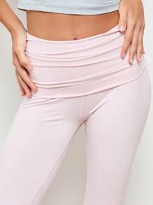 AiiRZ 褶饰七分紧身裤 - 淺粉色 - 查看 5
