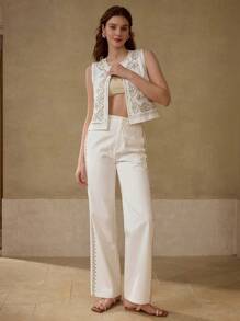 MOTF PREMIUM FLORAL EMBROIDERY BOXY SLEEVELESS JACKET - White - View 7