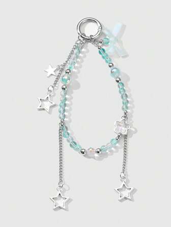 Kawaii 1 pieza Moda Ins Delicado Lujo Versátil Hecho a mano Cuentas Cristal Iridiscente Cadena de sirena Estrella Árbol Resina Lazo Con colgante de teléfono DIY Llavero Accesorio para bolso, Adecuado para uso diario de mujer, regalo de vacaciones