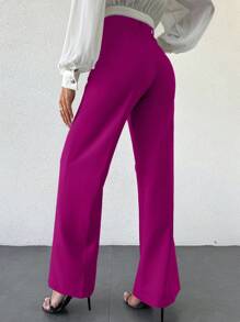 EURMUSE Women's Solid Color Toothpick Striped Design Straight Leg Loose Elegant Pants - Mauve Purple - View 2