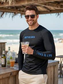 Manfinity VDAYZ Men's Swim Rash Guard Long Sleeve Shirt, Fashionable For Summer, Hawaiian - Black - View 5