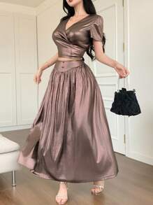 DAZY Conjunto de 2 piezas de blusa y falda elegante nuevo para mujer para el festival de música de verano