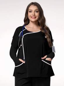 TaskEZ Blusa superior de uniforme sanitario talla grande, adecuada para el verano - Blanco y Negro - Ver 4