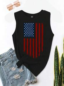 EMERY ROSE Áo ba lỗ không tay in hình cờ Hoa Kỳ thoải mái, mùa hè cho nữ - màu đen - Xem 3