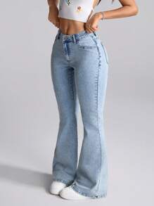 Selenza 女式花卉刺绣斜口袋紧身牛仔裤