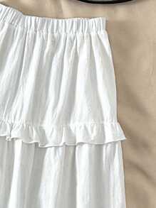 SHEIN 少女蓝白碎花吊带背心，多层荷叶边白色迷你裙，适合休闲、度假、约会、海滩、派对 - 藍白色 - 查看 4