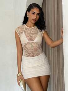 Glamine Sexy Hot Girl Lace See-Through Minimalist Slim Fit Bodysuits