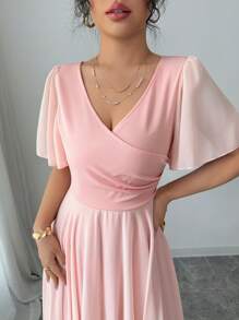 Elenzga Vestido elegante, romántico y sofisticado para mujeres con escote en V, mangas abullonadas y silueta evasé