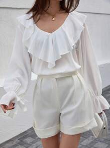 CLARA VERO 荷葉邊喇叭袖襯衫