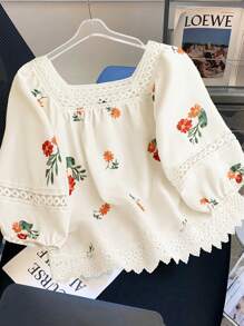 Franclia Women Floral Print Square Collar Vacation Shirt, Summer Wear