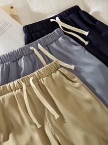 SHEIN Set di 3 pantaloncini casual con coulisse e colore a contrasto per ragazzi pre-adolescenti