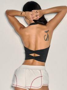 Slayform Camiseta sin espalda de mujer para deporte y yoga - Negro - Ver 1