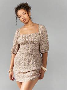 MISSGUIDED MISSGUIDED PLUS Vestido corto con escote cuadrado y estampado, vestido de verano lindo