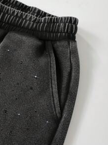 ROMWE MEN Street Life Spring/Summer Casual Men'S Fashionable Washed Sparkling Diamond Decor Shorts, Summer - Black - View 6