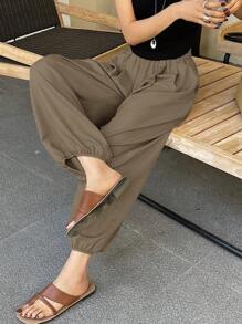 DAZY Women's Solid Color Wide Leg 3/4 Pants, Casual And Relaxed Style For Summer