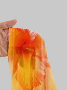 Aloruh Orange Hibiscus Flower Full Print V Neck Women's Casual Seaside Holiday Music Festival Dress For Summer Summer Dresses For Women Suitable For Going Out - Multicolor - View 6