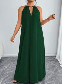 Elenzga Women's Fashion Elegant Solid Color Halter Neck Loose Plus Size Dress, Valentine's Red, New Year