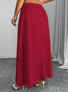 SHEIN Clasi Plus Size Solid Color Fashionable Skirt, Suitable For Summer - Red - View 2