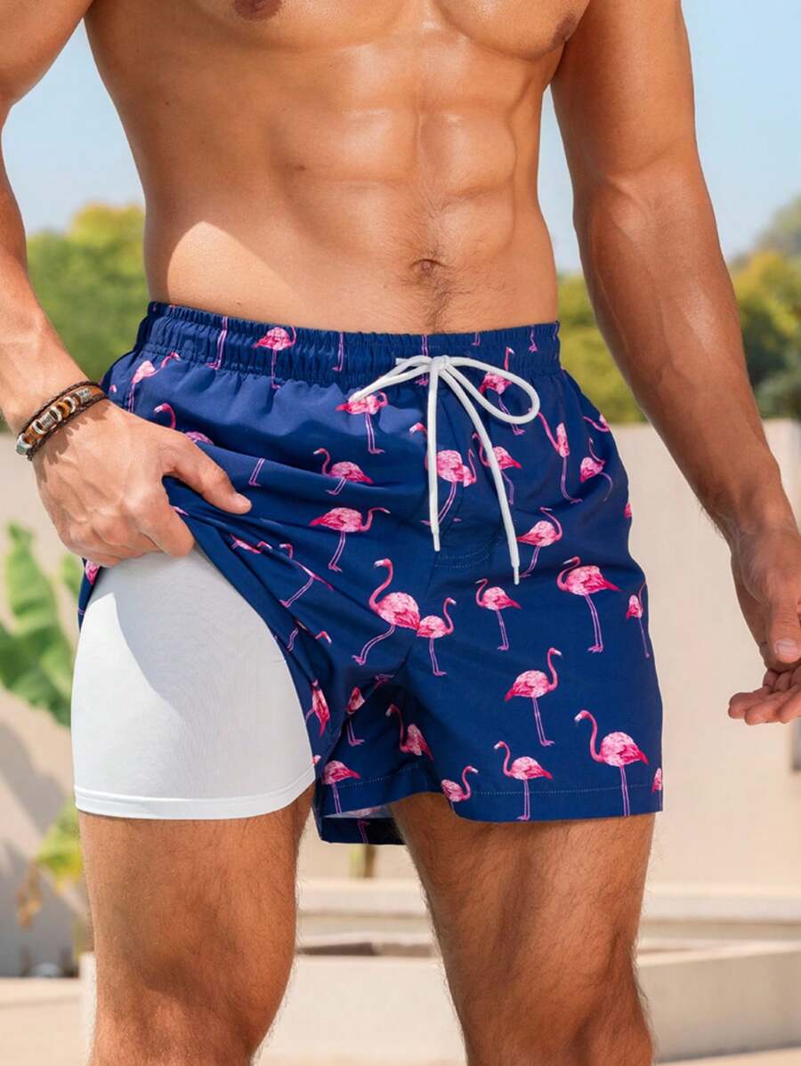 Manfinity VDAYZ Shorts de playa para hombres, adecuados para el verano, con estilo hawaiano