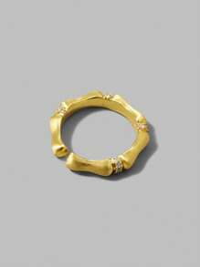 Ontre 18k Gold Plated Bamboo Knot Micro Paved Zirconia Stone Ring