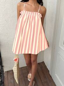 Sunnyshic Colorful Striped Sleeveless Casual Daily Vacation Dress For Women, Spring/Summer - Yellow - View 5