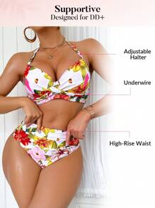 Swim DD+ Women's Floral Halter Push-Up Underwire Bikini Set, Sexy 2 Pieces Swimwear For Summer Beach - Multicolor - View 3