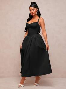 SHEIN SXY Vintage Elegant Sexy Solid Color Apricot Khaki Sleeveless Dress, Princess Style Tulle Skirt, Romantic For Valentine's Day Date, Party, Birthday, Graduation, Formal Occasion, Daily Wear, Holiday, Beach