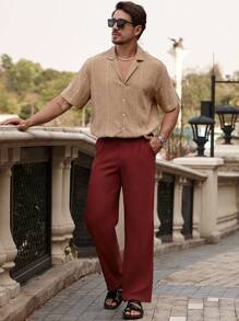 Manfinity Homme Men's Casual Solid Color Straight-Leg Pants - Coffee Brown - View 4