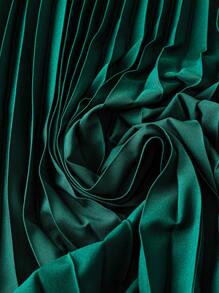 SHEIN Clasi Plus Size Women's Solid Color Sweetheart Neck Raglan Puff Sleeve Pleated Hem Elegant Dress - Dark Green - View 3