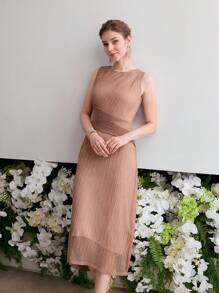 MOTF PREMIUM 飘逸纹理无袖连衣裙 - 藕粉色 - 查看 4