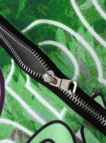 Manfinity EMRG Men's Blue Button-Up Shirt With Sunflower, Letter, Pegasus Graphic, Zip Design - Multicolor - View 3