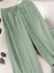 SHEIN Frenchy Plus Size Women's New Spring Summer Business Casual Woman Beach Outfits For Woman Valentine Day Style Fashion Commuting Elegant Purple Lotus Root Pink Wide-Leg Trousers, Pocket Trousers.Pants Beach Vacation Outfits Lavender College Students Outfit Valentines Clothes Cruise Outfits Women Summer Pants Baggy