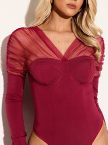 Glamine Women's Sexy See-Through Mesh Patchwork Bodysuit Fall Cloth For Women - Burgundy - View 5