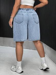 SHEIN ICON Plus Size Casual Washed Loose Denim Shorts Y2k Drake - Light Wash - View 2