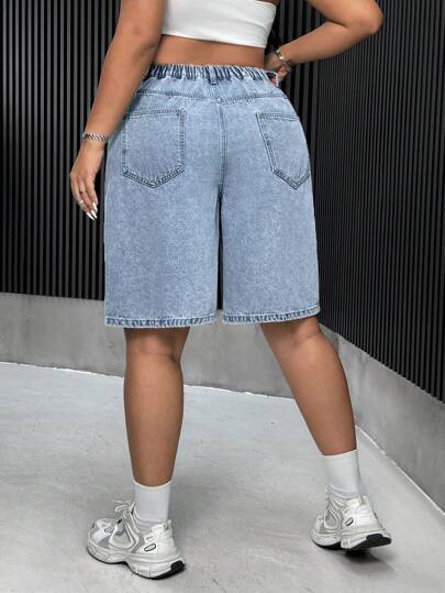 SHEIN ICON Plus Size Casual Washed Loose Denim Shorts Y2k Drake