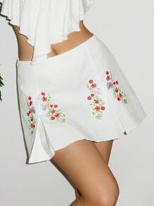 EgrlEra Falda mini bordada para mujer, adecuada para el verano - Blanco - Ver 3