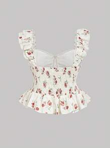 SHEIN MOD Women Plus Size Fashion Embroidery Ruffle Hem Blouse, Suitable For Vacation - Multicolor - View 2