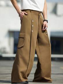 Manfinity Homme Calça Cargo Casual Simples com Bolso Flip para Homens Plus Size. É ótimo para casais e uma excelente ideia de presente para namorados ou maridos.