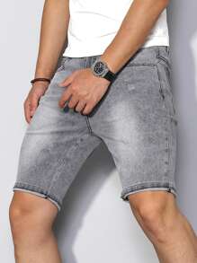 Manfinity Homme Plus Size Men's Fashionable Denim Grey Shorts, Suitable For Summer Going Out Urban Hang Out Work Vacation - Light Grey - View 8