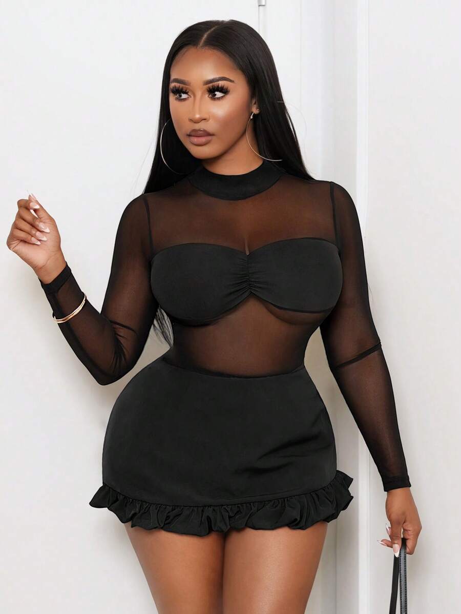 BamGleam Plus Size Women's Sexy See-Through Hollow Catsuit