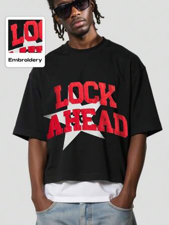 Street Life Camiseta de manga corta con eslogan bordado para hombres, de moda para el verano