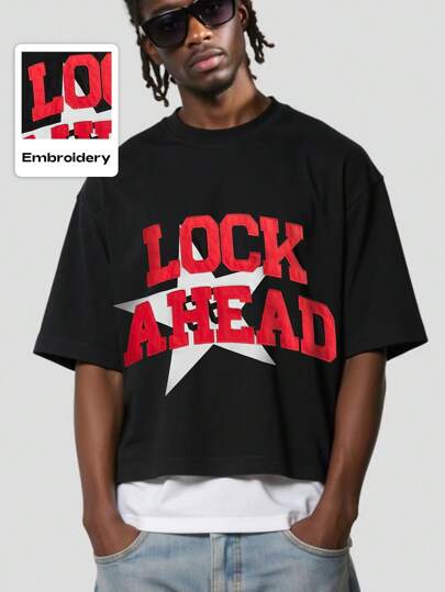 Street Life Camiseta de manga corta con eslogan bordado para hombres, de moda para el verano