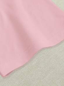 Camiseta corta de mujer de cuello redondo con manga corta y estampado de letras, de estilo casual - Rosa Pálido - Ver 4