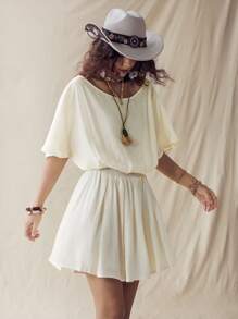 SHEIN LUNE American West Country Music Festival White Women Spring Dress Woman Dress Renaissance Fair Country Concert Outfit Summer Clothes Western Wear Women Boho Women's Clothing Outfits White Outfits For Women Hippie Vacation Dress - Apricot - View 7