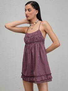 COUREZ Check Babydoll Cami Dress /Summer Outfits For Women /Summer Dresses Going Out Outfits Casual /Y2K Vacation Holiday Cotton Cotton Vintage - Multicolor - View 3