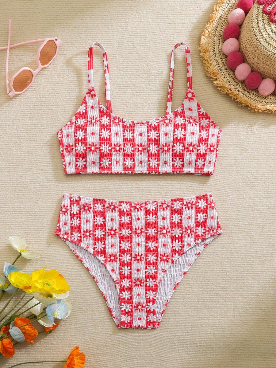 SHEIN Conjuntos de bikini con estampado floral, trajes de baño de estilo vacacional, estampado aleatorio
